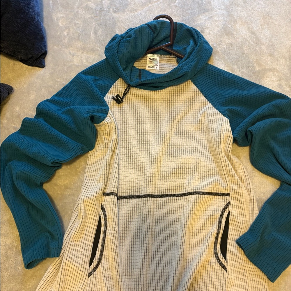 Melanzana Teal and Cream Cowl Neck Sweater